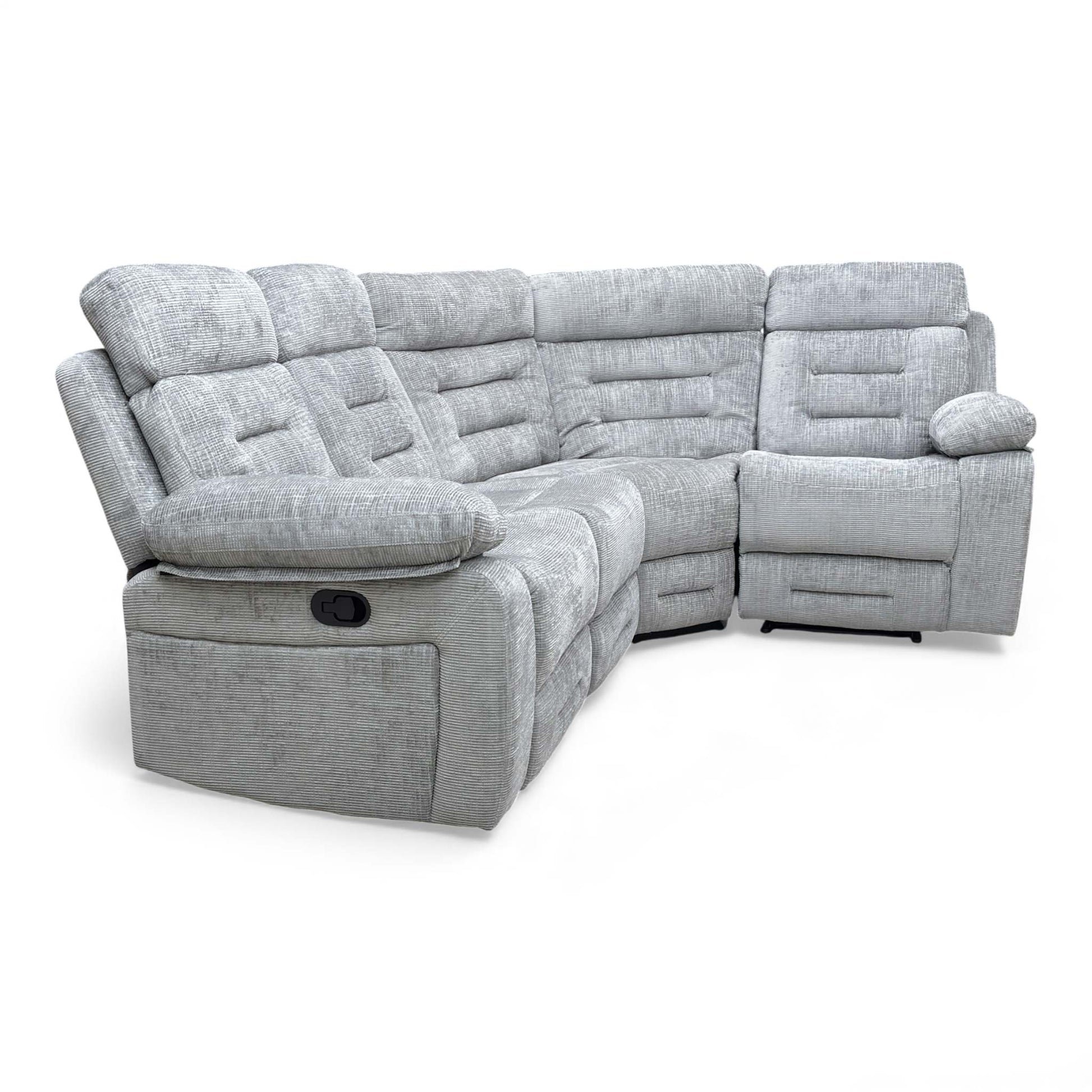 Angled view of the modular corner configuration, showing the depth of the chaise and the high-back support.