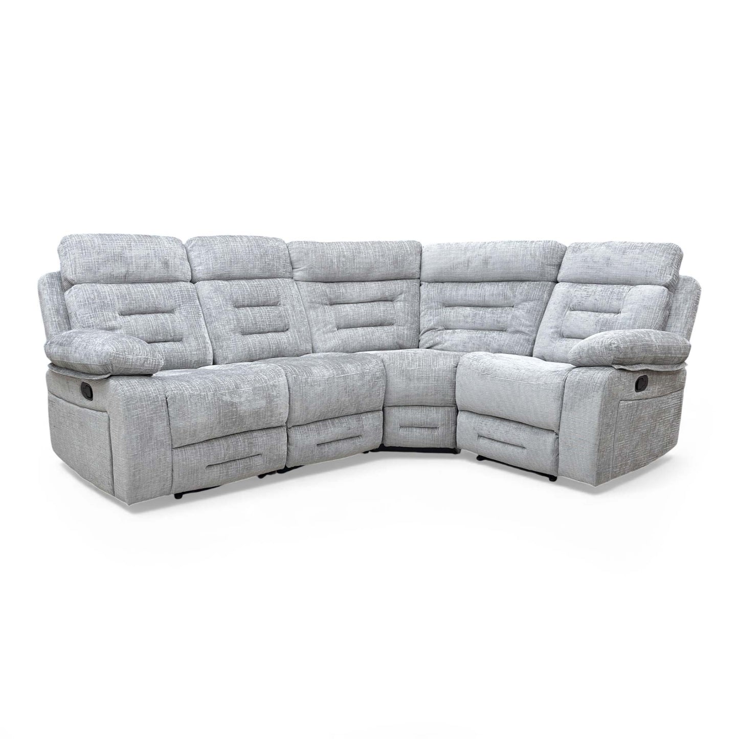 Front-on view of the ‘Wilbur’ sofa, showcasing the padded arms and medium-firmness foam cushions.