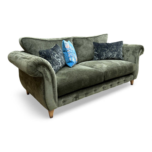 Boutique 'Palace' Moss Green Chenille Fabric Classic Back 3 Seater Sofa
