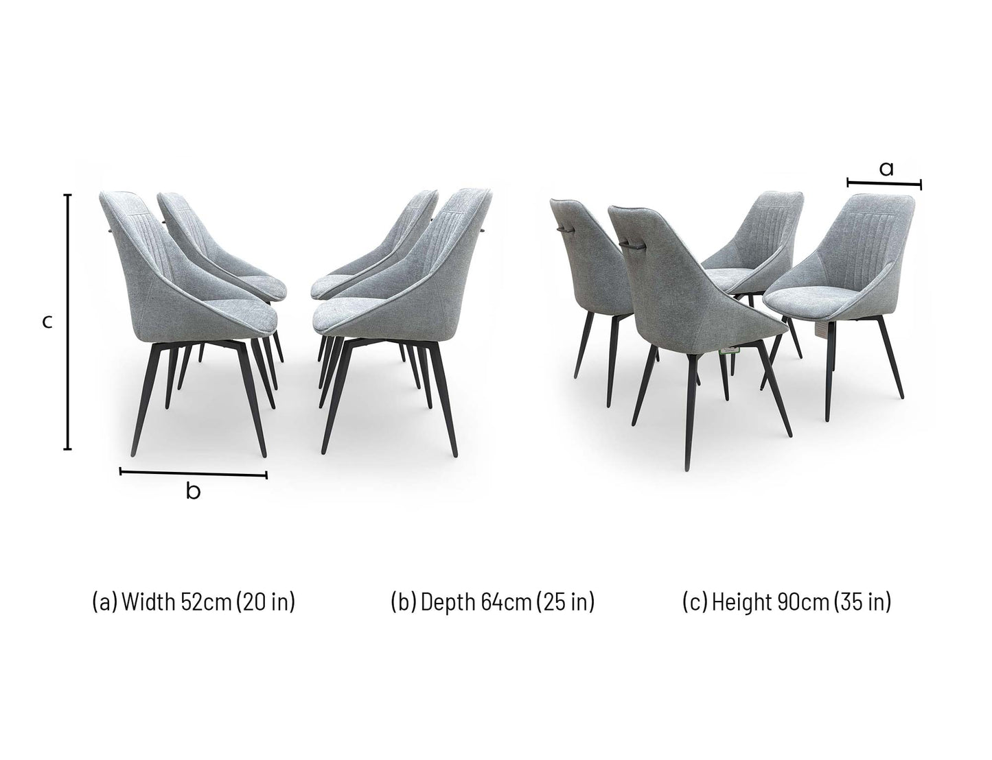 'Crete' Dark Grey Set of 4 Swivel Dining Chairs