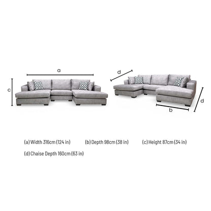 ‘Larry’ Infinity Silver Velvet Double Ended Chaise Sofa