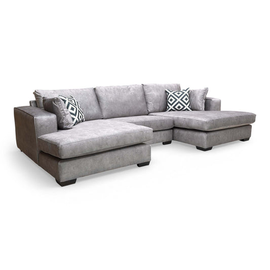 ‘Larry’ Infinity Silver Velvet Double Ended Chaise Sofa