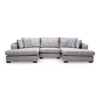 ‘Larry’ Infinity Silver Velvet Double Ended Chaise Sofa