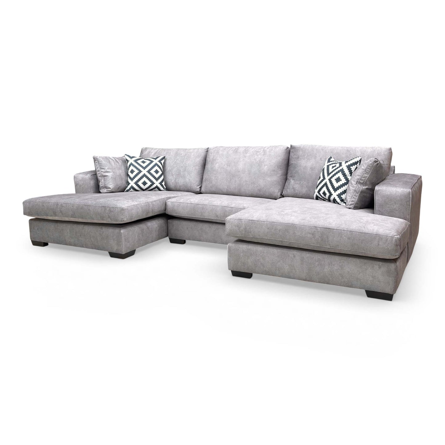 ‘Larry’ Infinity Silver Velvet Double Ended Chaise Sofa