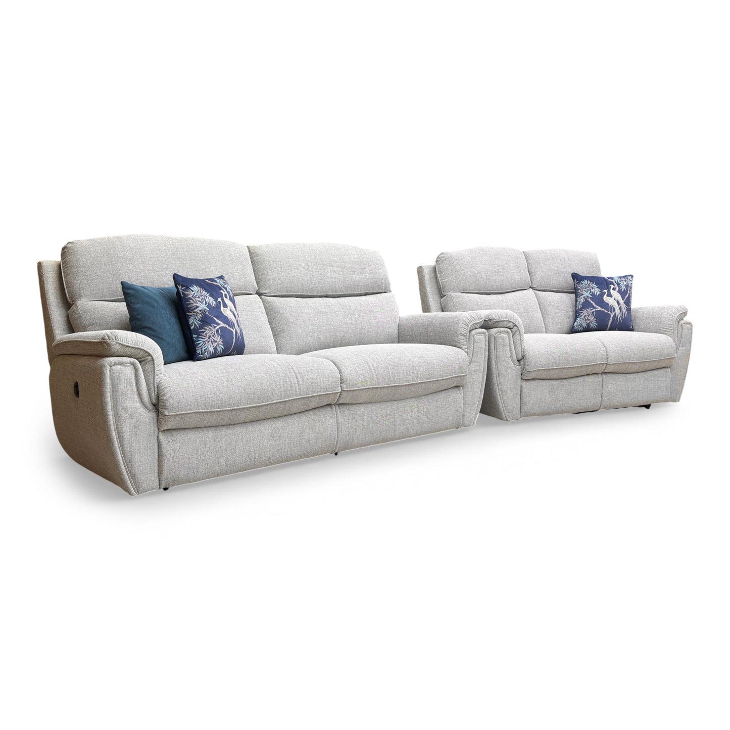 Side profile of the Ashton sofa, showcasing the recliner in action and the distinctive chrome insert that defines the collection's style.