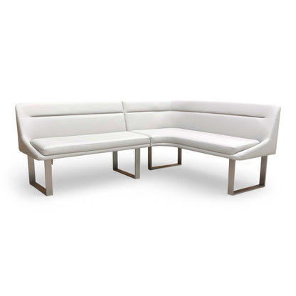 'Avorio' Ceramic Top Fixed Dining Table with Neutral Faux Leather Right Hand Facing Corner Dining Bench