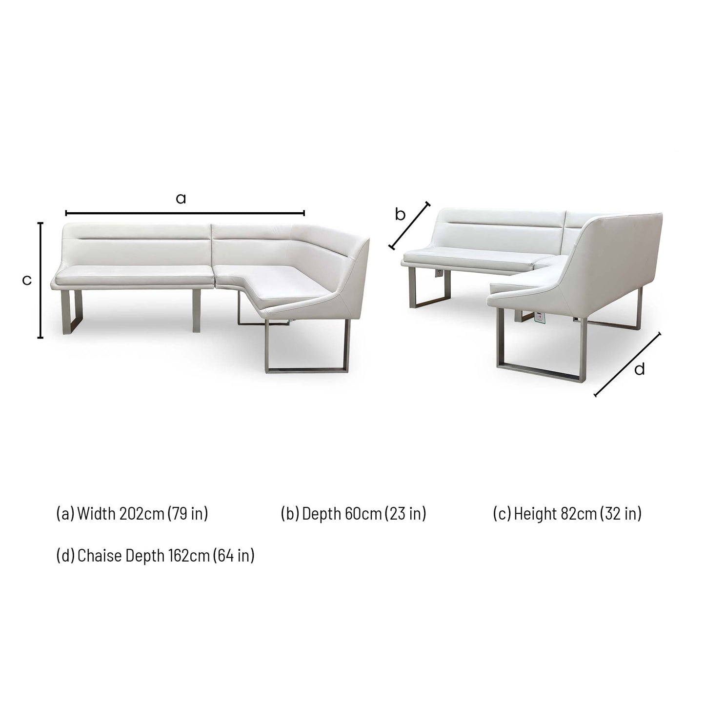 'Avorio' Neutral Faux Leather Right Hand Facing Corner Dining Bench