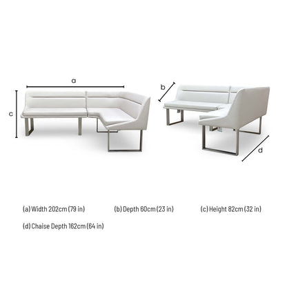 'Avorio' Neutral Faux Leather Right Hand Facing Corner Dining Bench