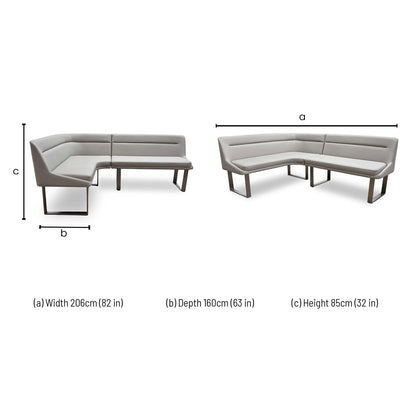 Dimension technical drawing for the Avorio bench: 206cm width, 160cm depth, and 85cm height.
