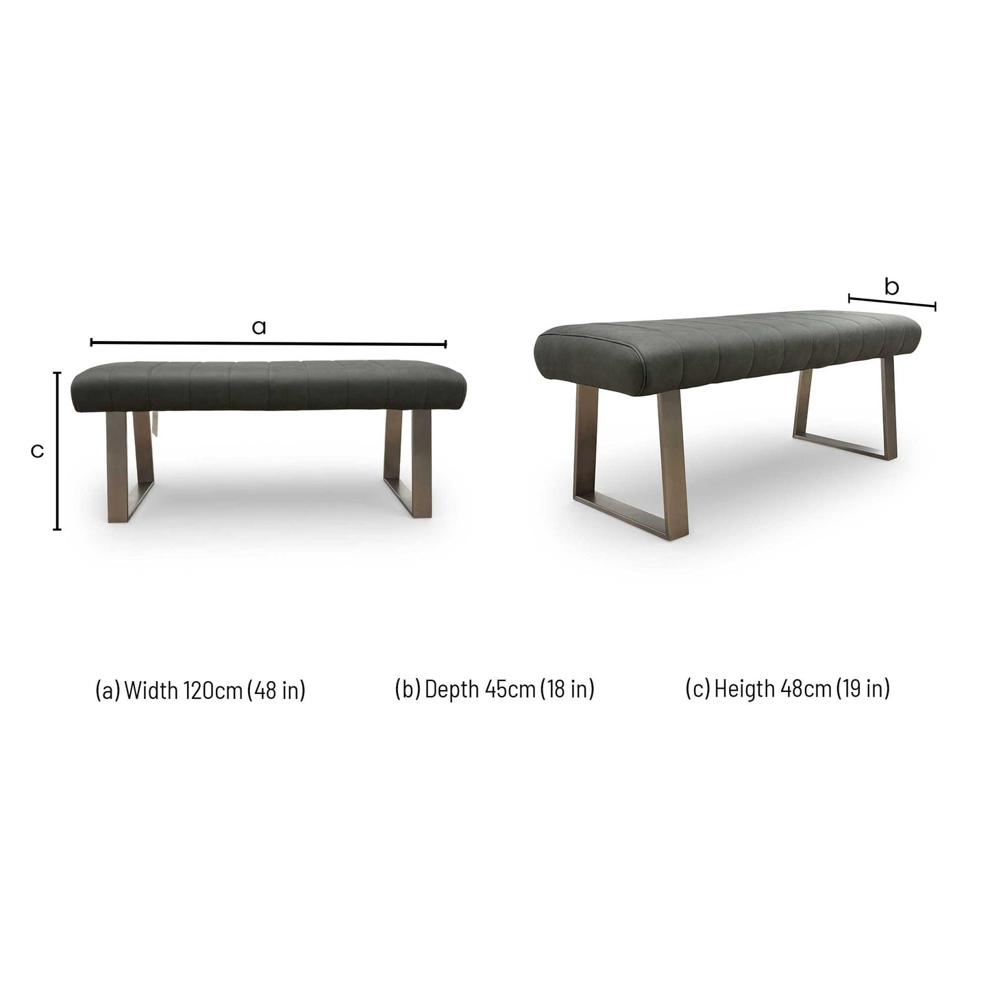 'Grigio' Grey Faux Leather Low Dining Bench Furniture Village