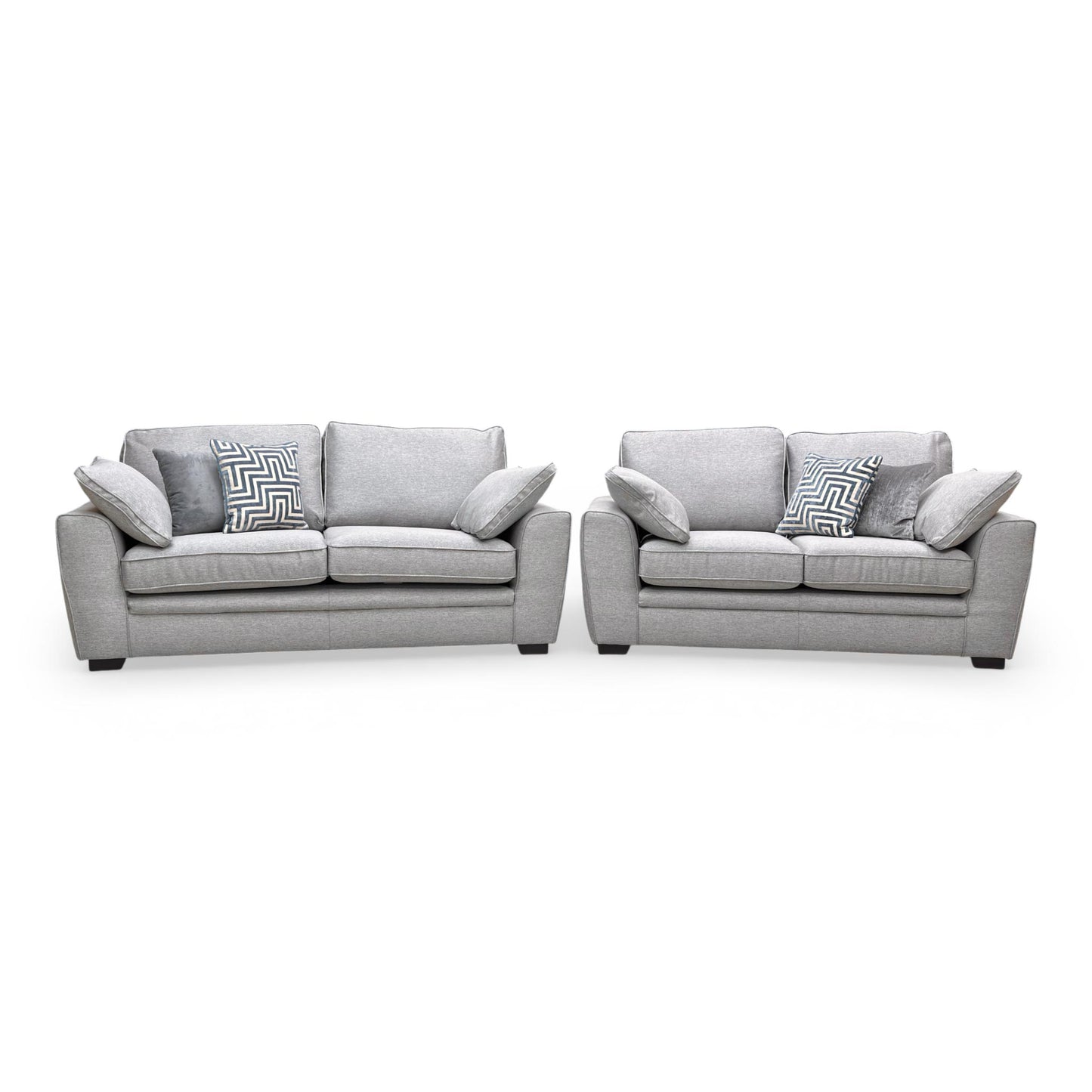 First view of the Chalfont Novak Grey 3+2 Seater Sofa Set, demonstrating the tight-weave fabric texture, cushion resilience, and overall build quality.