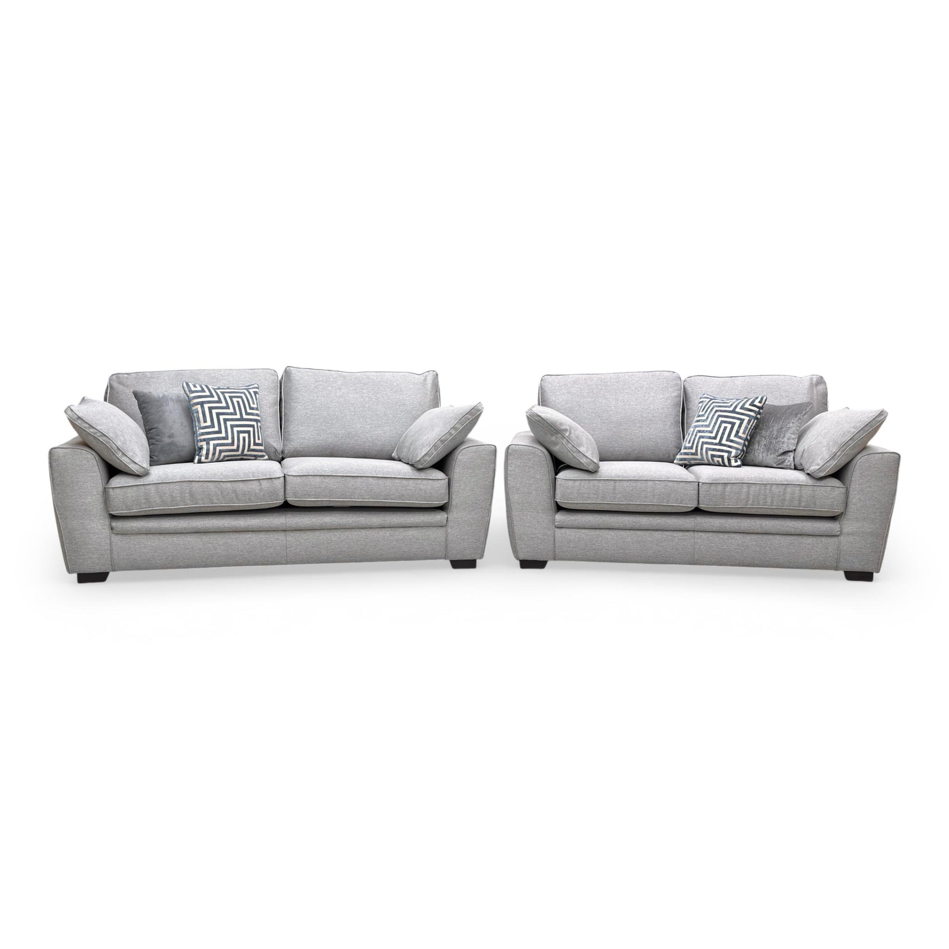 First view of the Chalfont Novak Grey 3+2 Seater Sofa Set, demonstrating the tight-weave fabric texture, cushion resilience, and overall build quality.
