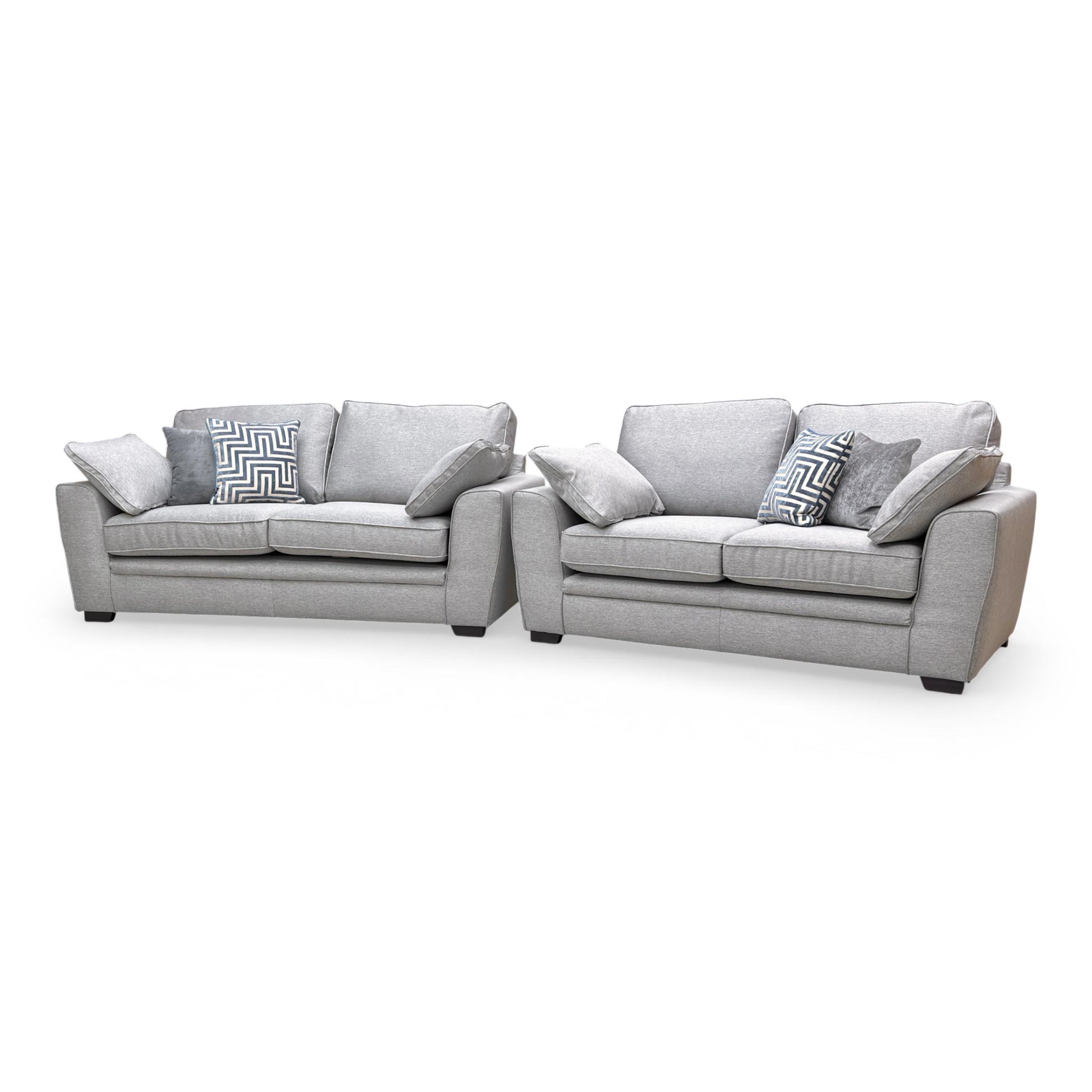 Side view of the Chalfont 3-seater sofa in Novak Grey fabric, showcasing the deep-filled back cushions and sleek armrests.