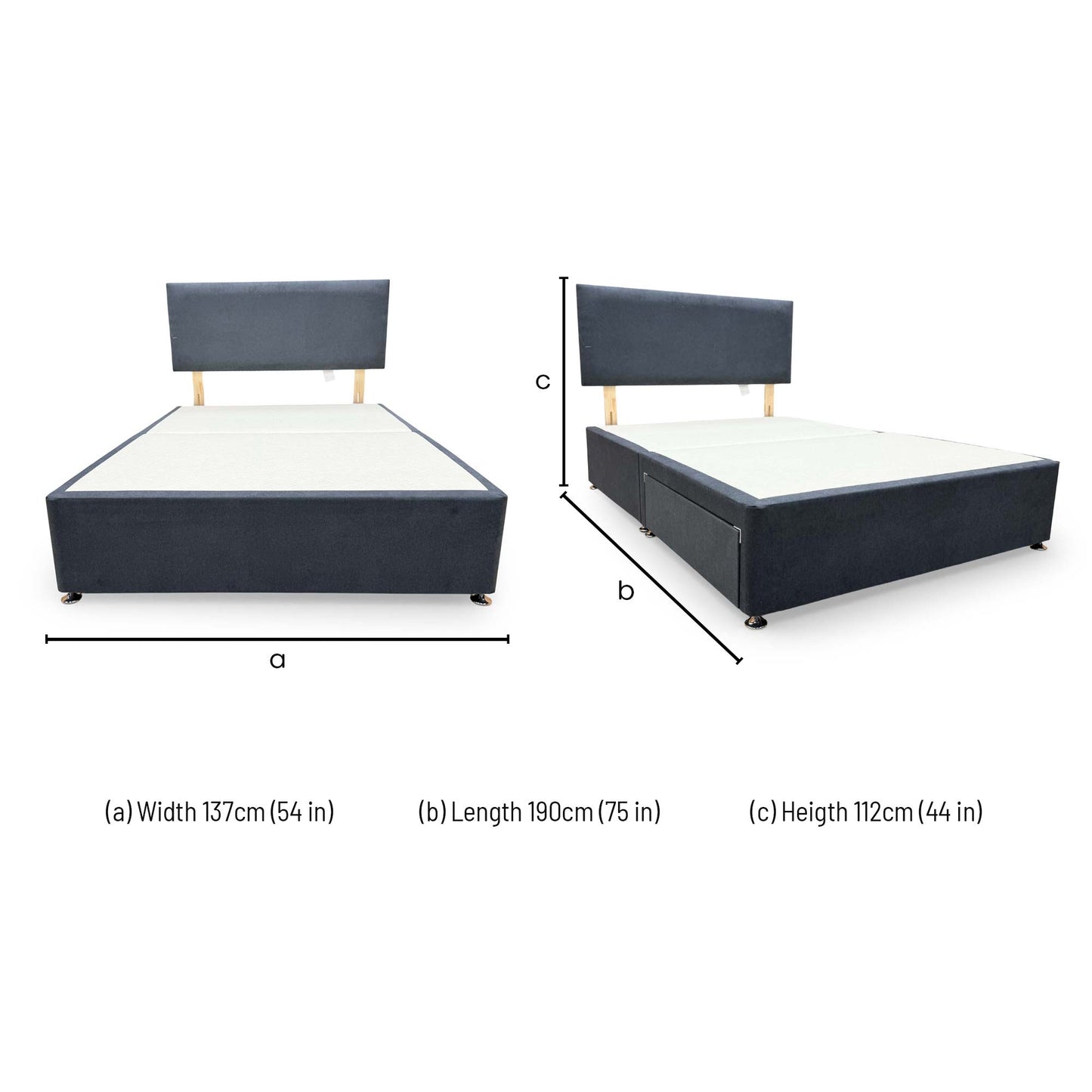 'Roma' Venice Carbon Fabric Headboard + 2 Draw Divan Base - Double Highgrove