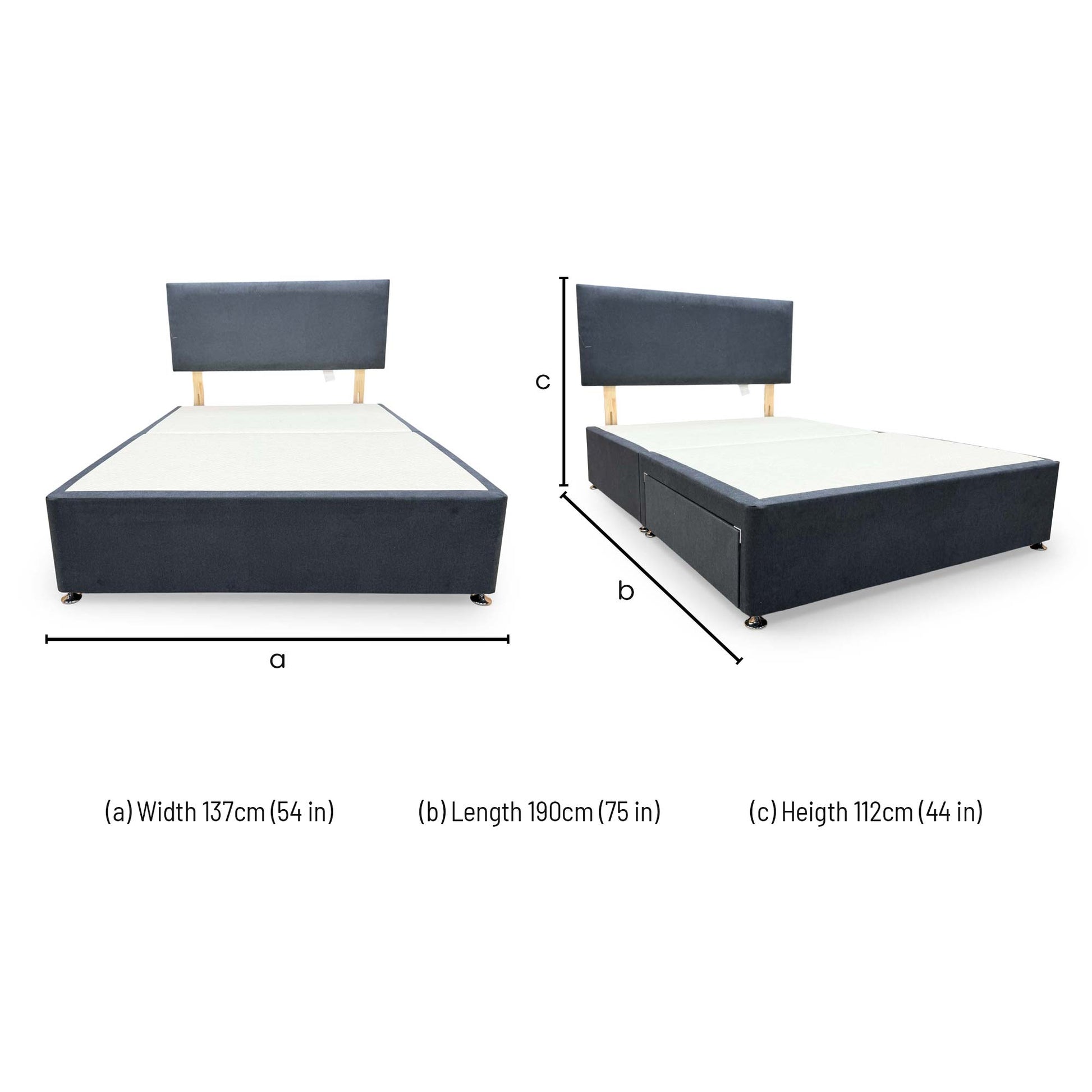'Roma' Venice Carbon Fabric Headboard + 2 Draw Divan Base - Double Highgrove