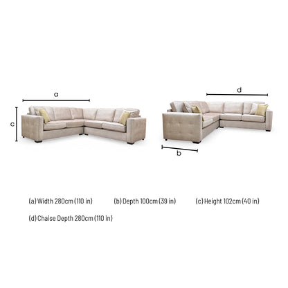 'Chelsea' Vogue Beige Velvet Formal Back 2 Corner 2 Sofa