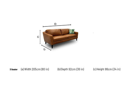 'Oslo' Teak Italian Distressed Leather 3 Seater Sofa