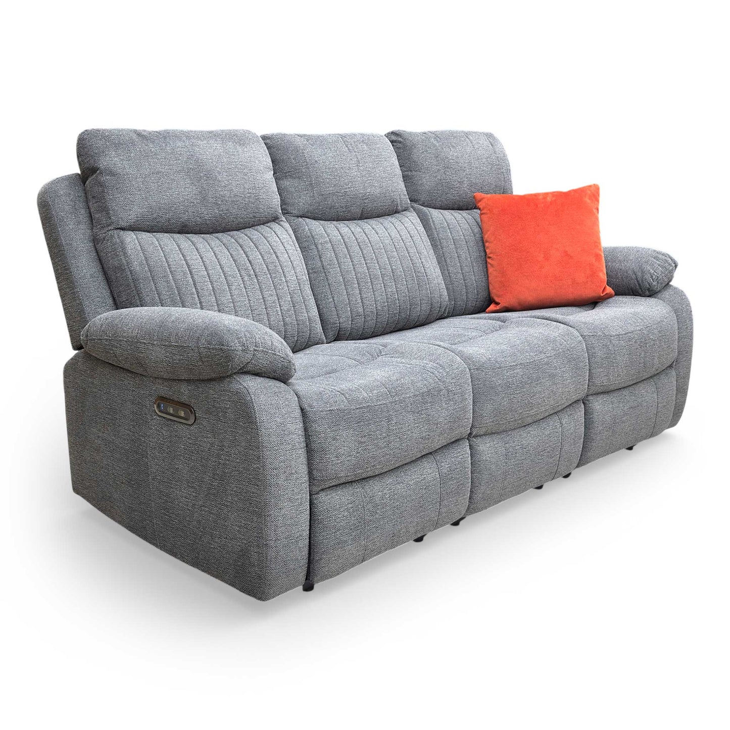 'Brystol’ Dark Grey Woven Fabric 3 Seater Power Recliner Sofa with Drop Down Cup Holder