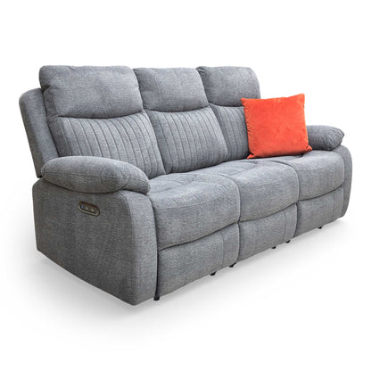 'Brystol’ Dark Grey Woven Fabric 3 Seater Power Recliner Sofa with Drop Down Cup Holder