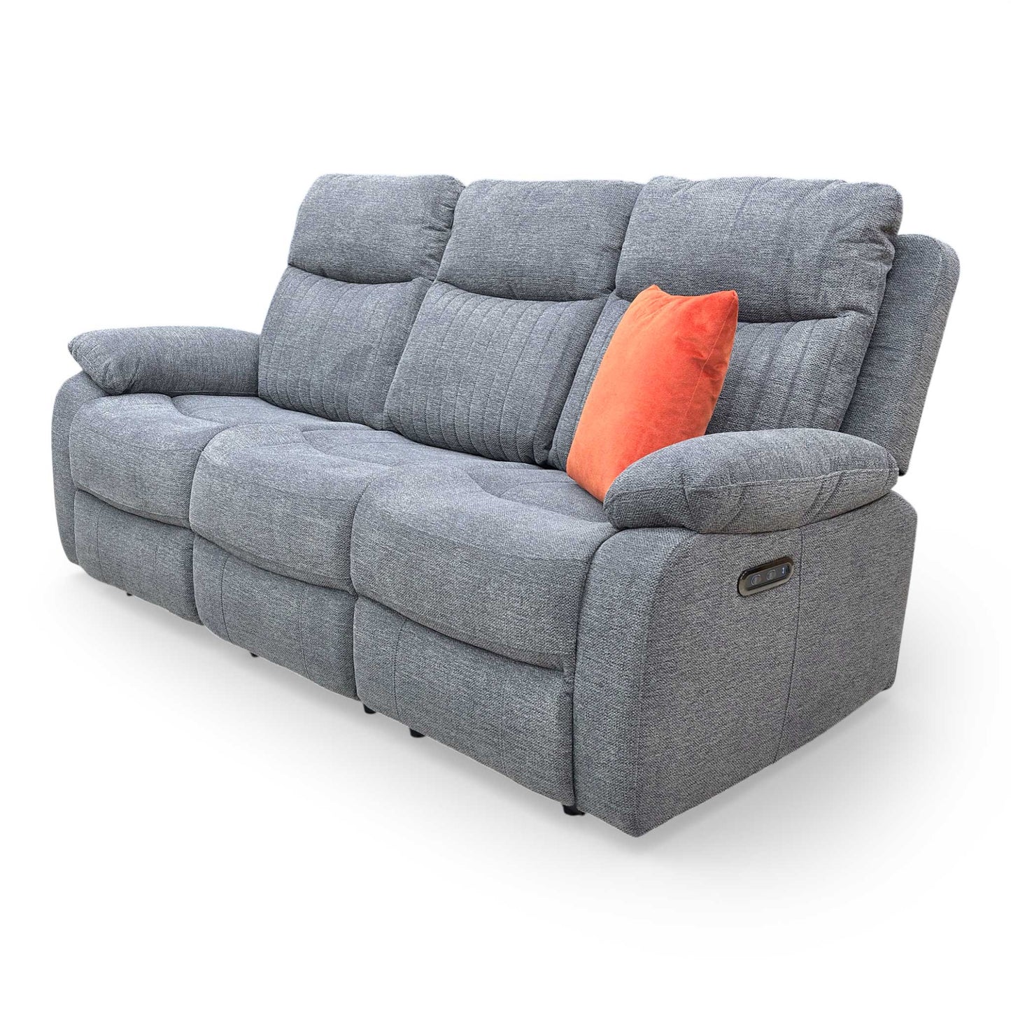 'Brystol’ Dark Grey Woven Fabric 3 Seater Power Recliner Sofa with Drop Down Cup Holder