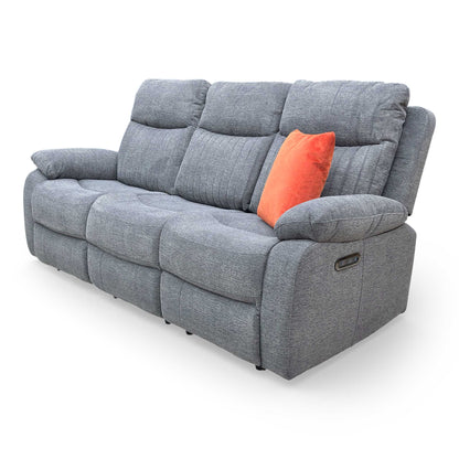 'Brystol’ Dark Grey Woven Fabric 3 Seater Power Recliner Sofa with Drop Down Cup Holder