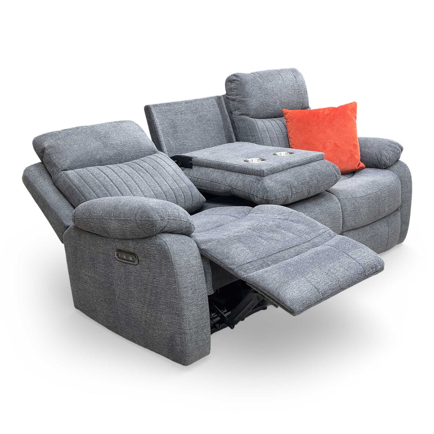 'Brystol’ Dark Grey Woven Fabric 3 Seater Power Recliner Sofa with Drop Down Cup Holder