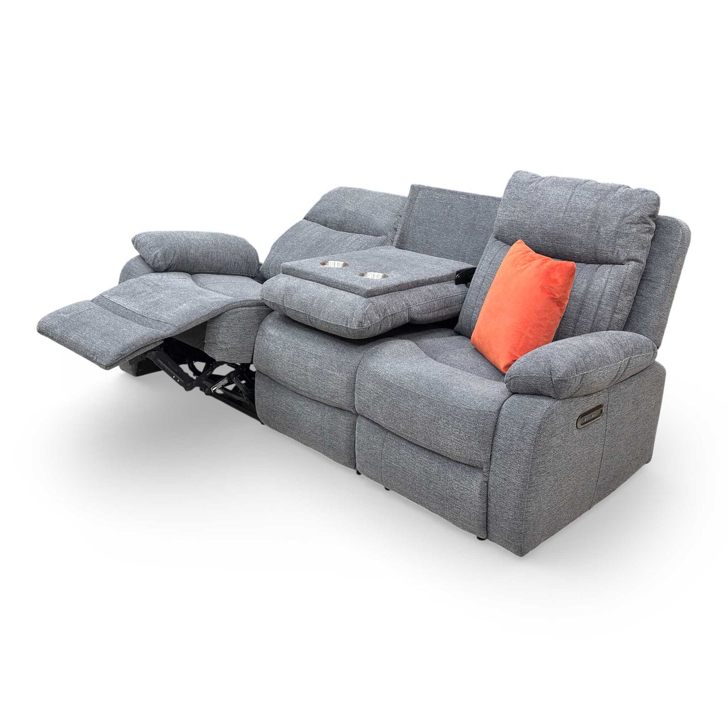 'Brystol’ Dark Grey Woven Fabric 3 Seater Power Recliner Sofa with Drop Down Cup Holder