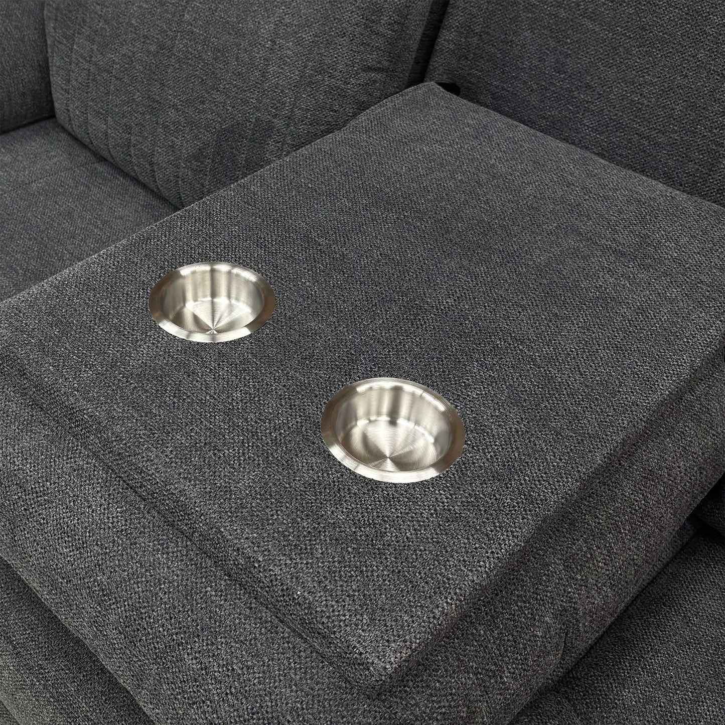 'Brystol’ Dark Grey Woven Fabric 3 Seater Power Recliner Sofa with Drop Down Cup Holder