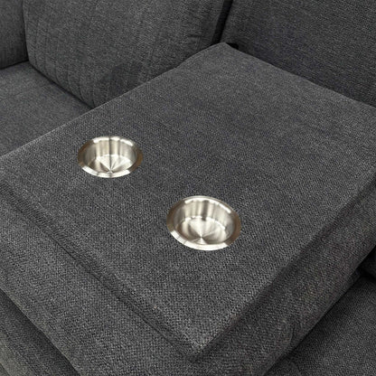 'Brystol’ Dark Grey Woven Fabric 3 Seater Power Recliner Sofa with Drop Down Cup Holder