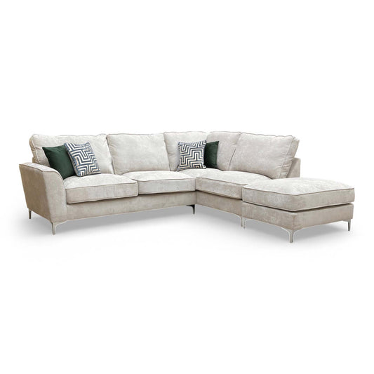 Full view of the Legend right hand facing corner sofa in Kingston Silver fabric with a classic back design.