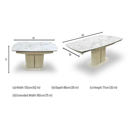'Avorio' Marble-Effect Ceramic Top Swivel Extending Dining Table with Neutral Faux Leather Left Hand Facing Corner Dining Bench & Low Dining Bench Furniture Village