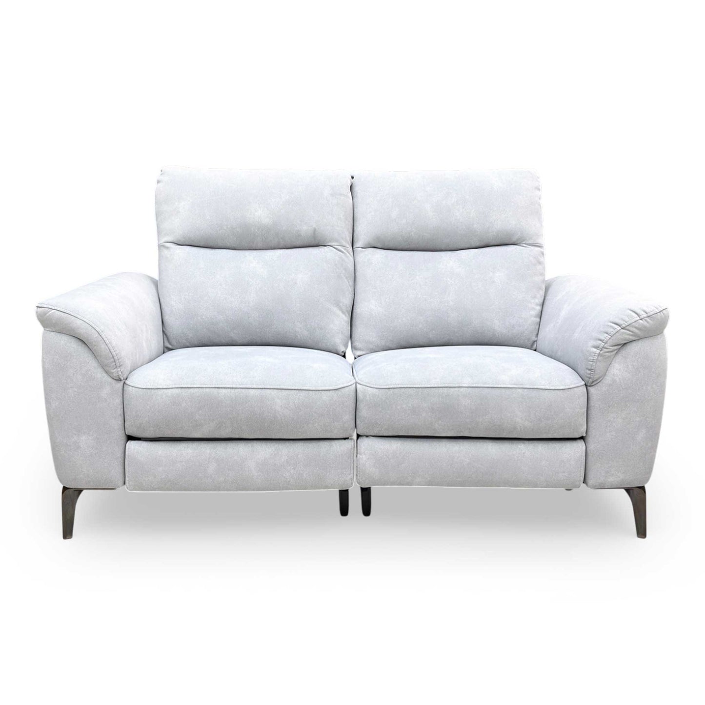 Frontal view of the 2-seater sofa, showcasing its symmetrical mid-century silhouette and neutral Dexter Smoke color.