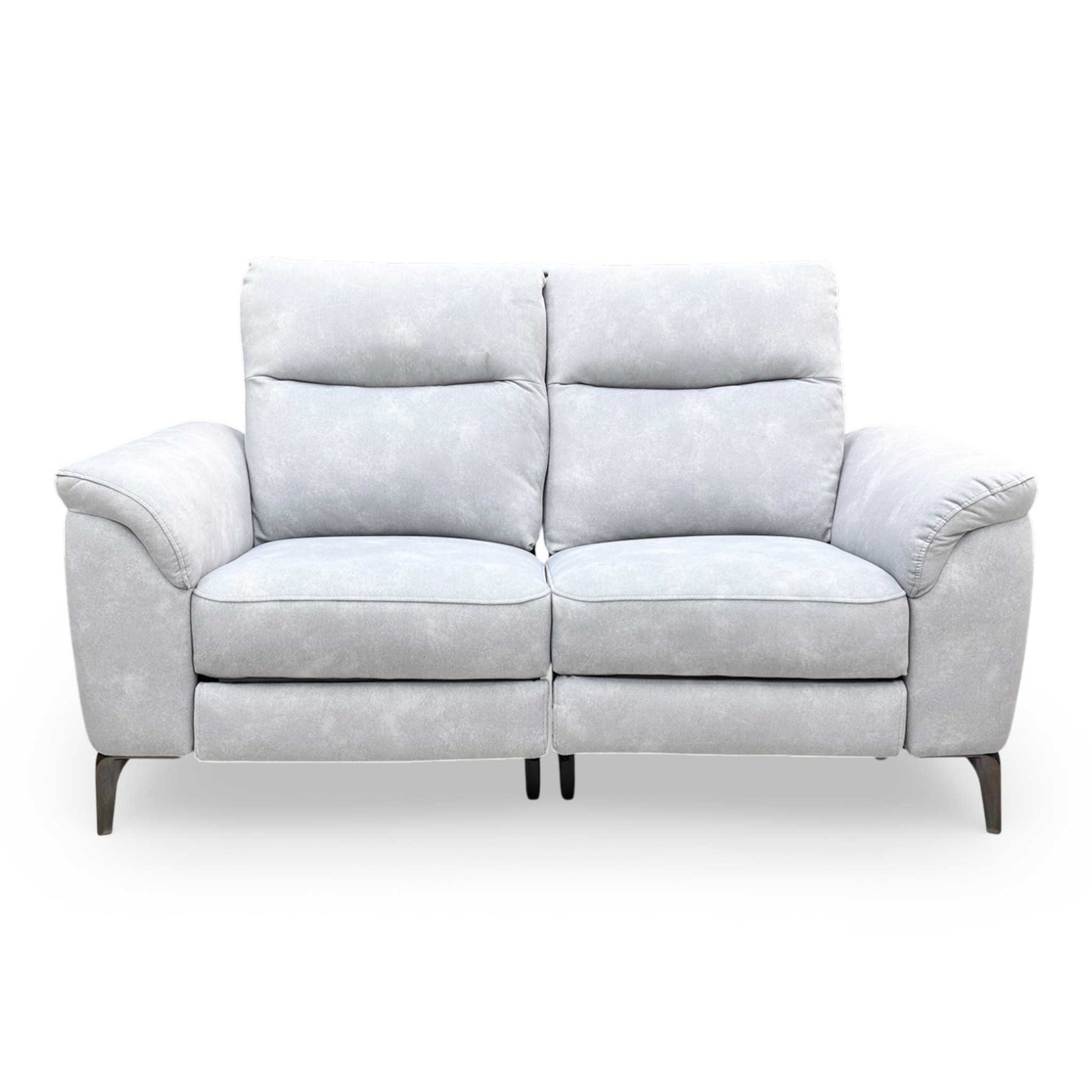 Frontal view of the 2-seater sofa, showcasing its symmetrical mid-century silhouette and neutral Dexter Smoke color.