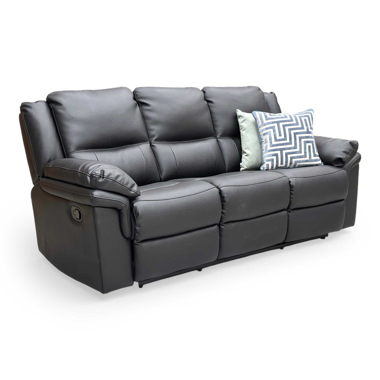Side profile of the Albion sofa in a reclined position, emphasizing the extendable footrest and ergonomic back support.