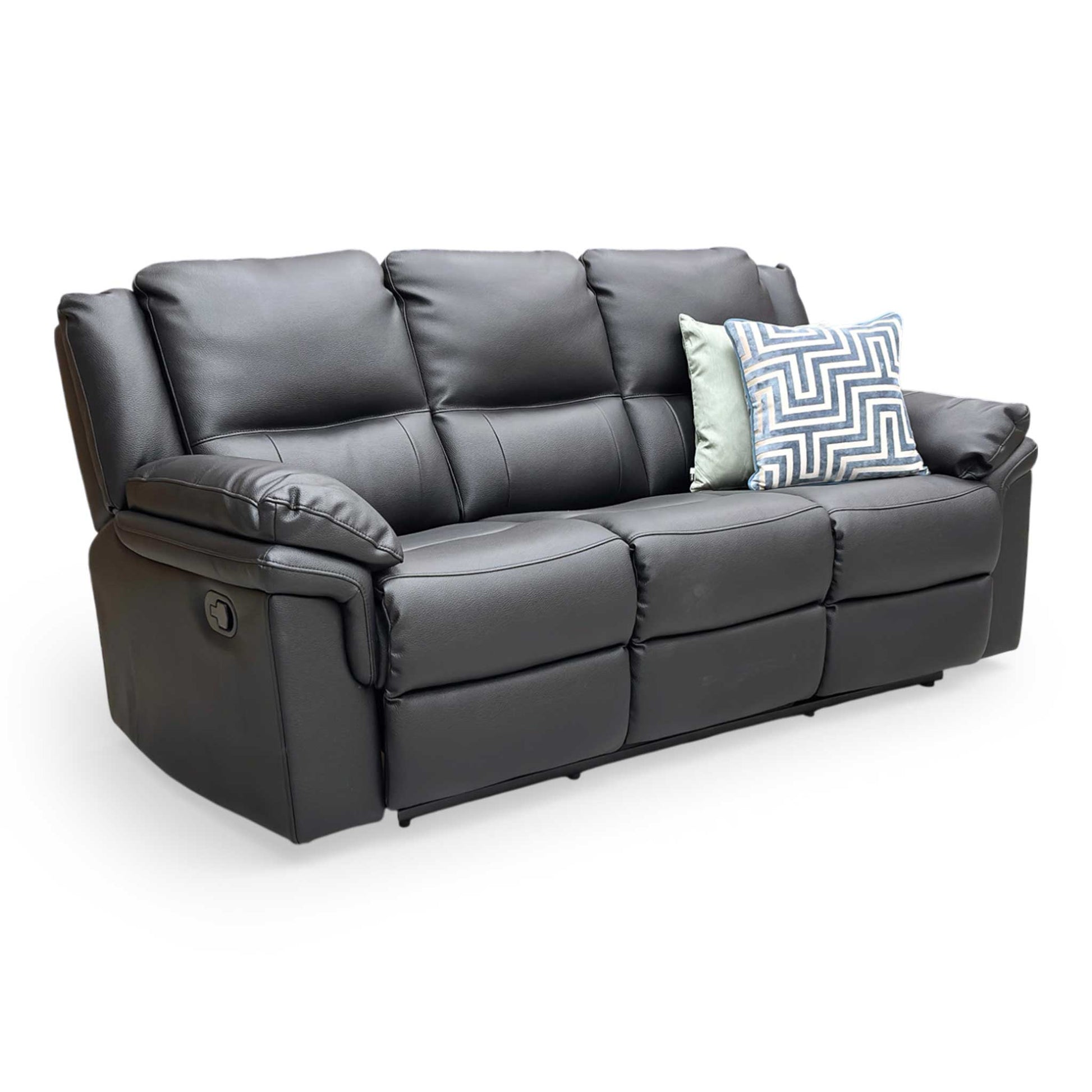 Side profile of the Albion sofa in a reclined position, emphasizing the extendable footrest and ergonomic back support.