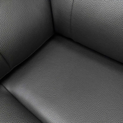 Close-up of the black faux leather upholstery, highlighting the durable, easy-clean finish and quality stitching.