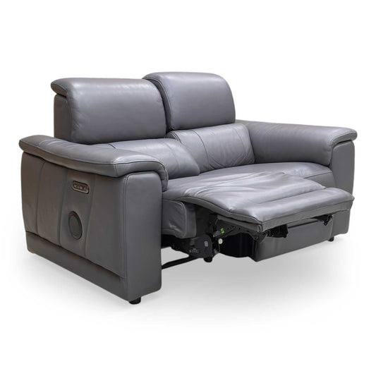 'Genius' Montana Lavender Gry Cat-60/18 Leather 2 Seater Power Recliner Sofa with Power Headrests and Bluetooth Speakers