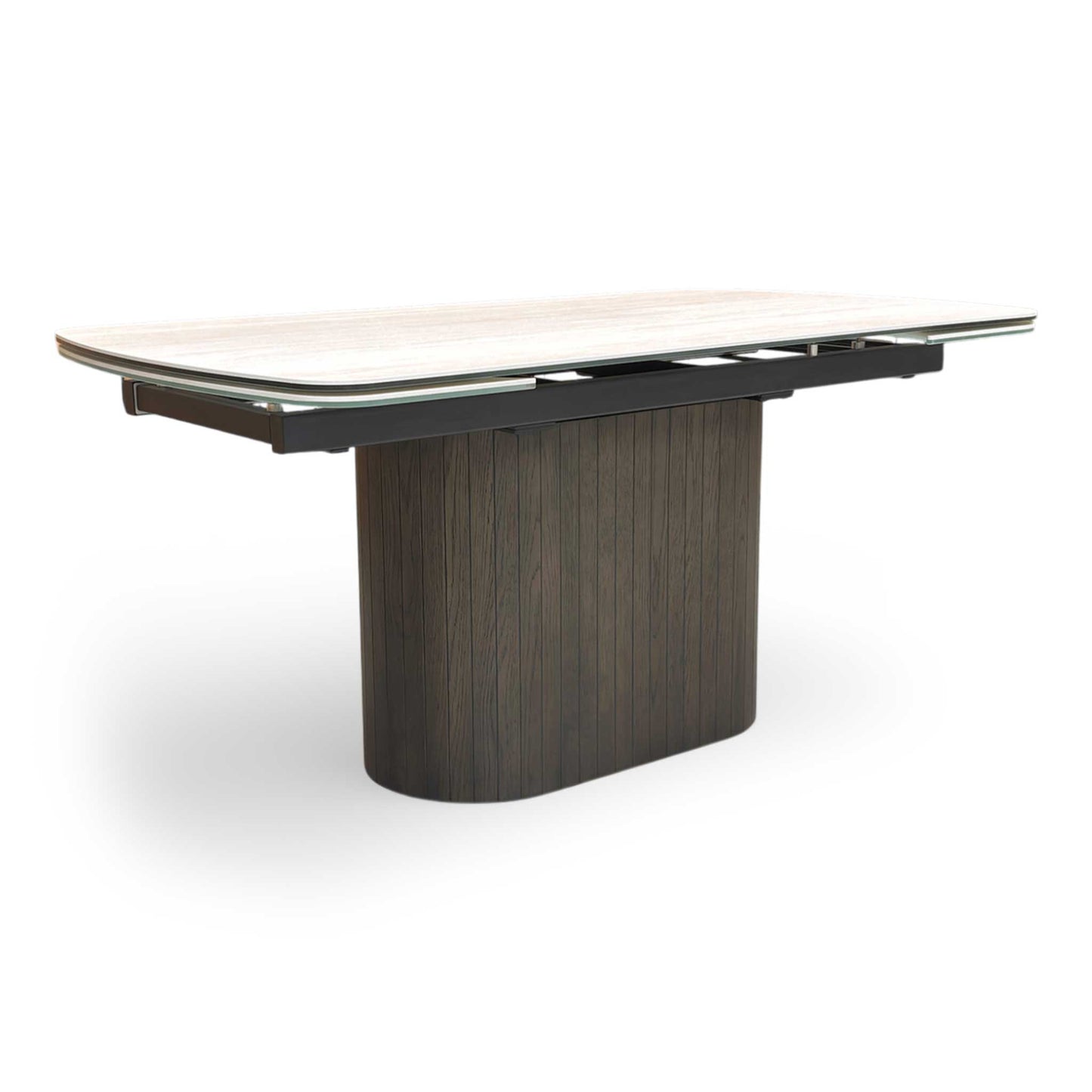 ‘Tiber’ Travertine Ceramic Top 160cm Draw Leaf Extending Dining Table