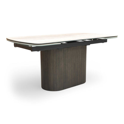 ‘Tiber’ Travertine Ceramic Top 160cm Draw Leaf Extending Dining Table