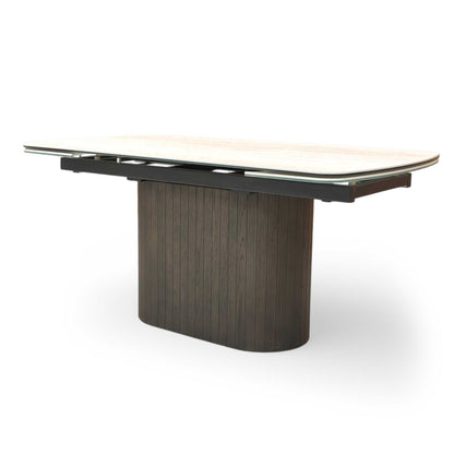 ‘Tiber’ Travertine Ceramic Top 160cm Draw Leaf Extending Dining Table