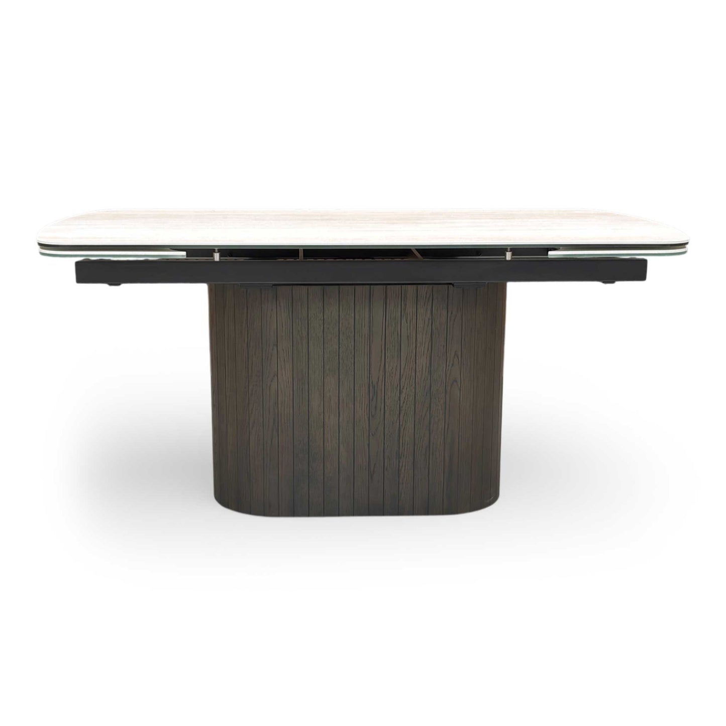 ‘Tiber’ Travertine Ceramic Top 160cm Draw Leaf Extending Dining Table