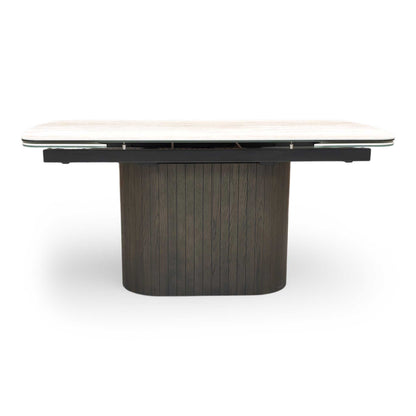 ‘Tiber’ Travertine Ceramic Top 160cm Draw Leaf Extending Dining Table