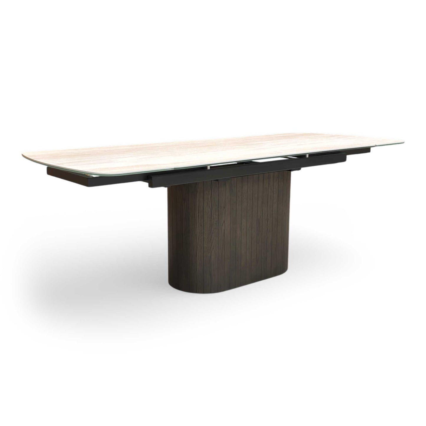 ‘Tiber’ Travertine Ceramic Top 160cm Draw Leaf Extending Dining Table