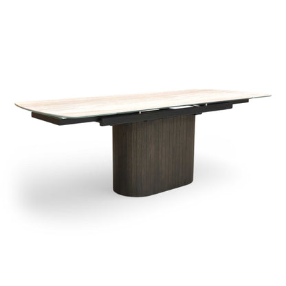 ‘Tiber’ Travertine Ceramic Top 160cm Draw Leaf Extending Dining Table