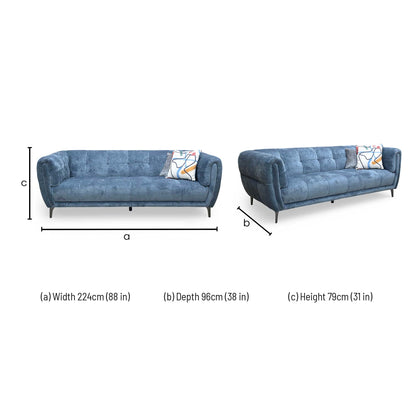 'Sienna' Hudson Ocean Blue Fabric 3 Seater Sofa