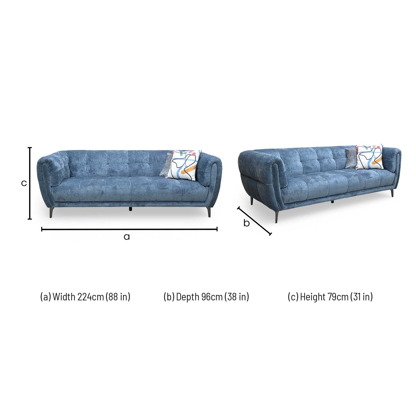 'Sienna' Hudson Ocean Blue Fabric 3 + 2 Seater Sofa Set
