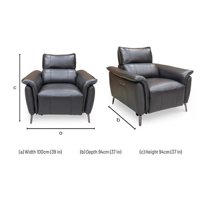 ‘Jude’ Oslo Jet Black Cat-40:23 Leather Power Recliner Chairs with Telescopic Headrests - Set of 2