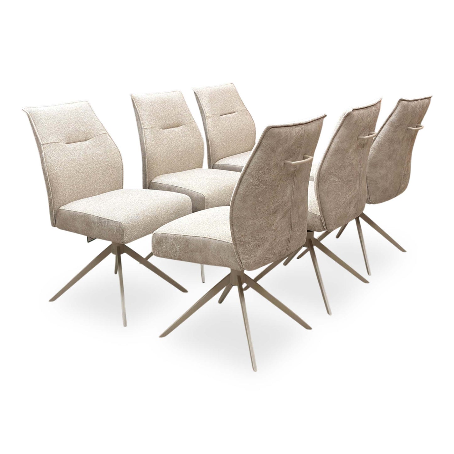 ‘Mirage’ Neutral Fabric Swivel Armless Dining Chairs - Set of 6