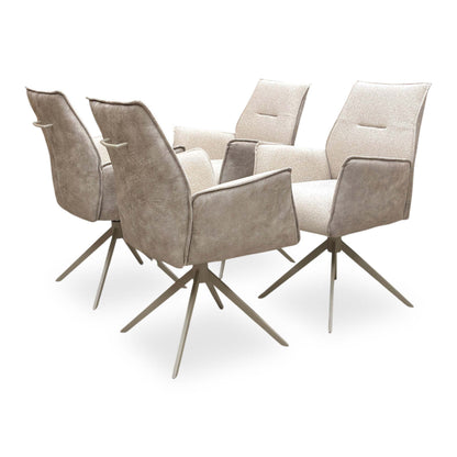 'Mirage' Neutral Fabric Swivel Dining Arm Chairs - Set of 4 Furniture Village