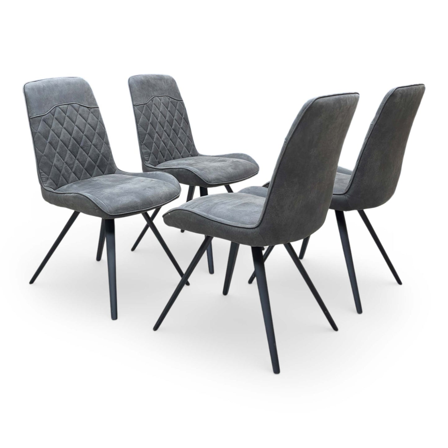Detailed side view of the Warrior dining chair, emphasizing the elegant curve of the backrest and the stability of the angled black metal legs.